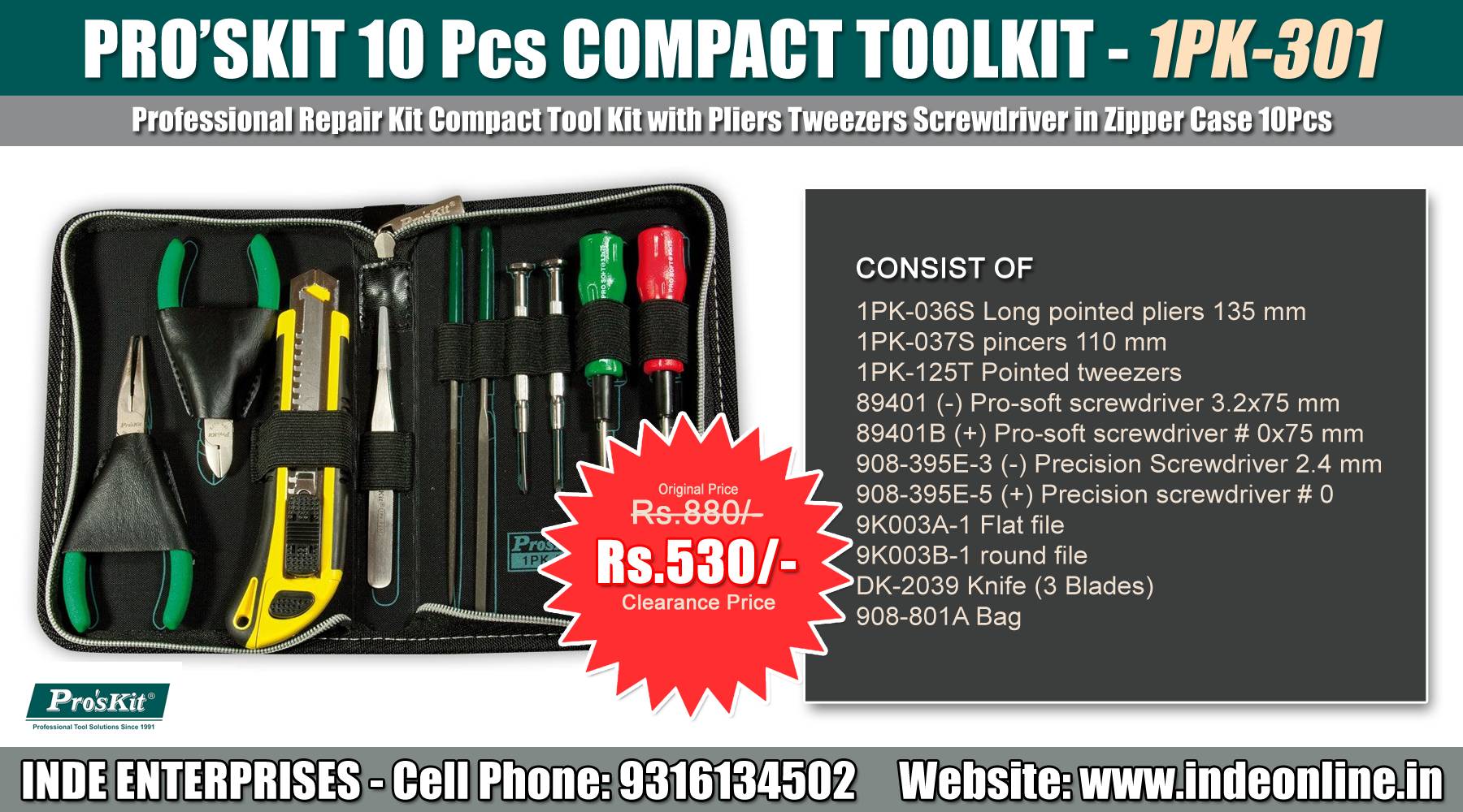 10 Pcs Proskit Compact Toolkit Price Rs.530