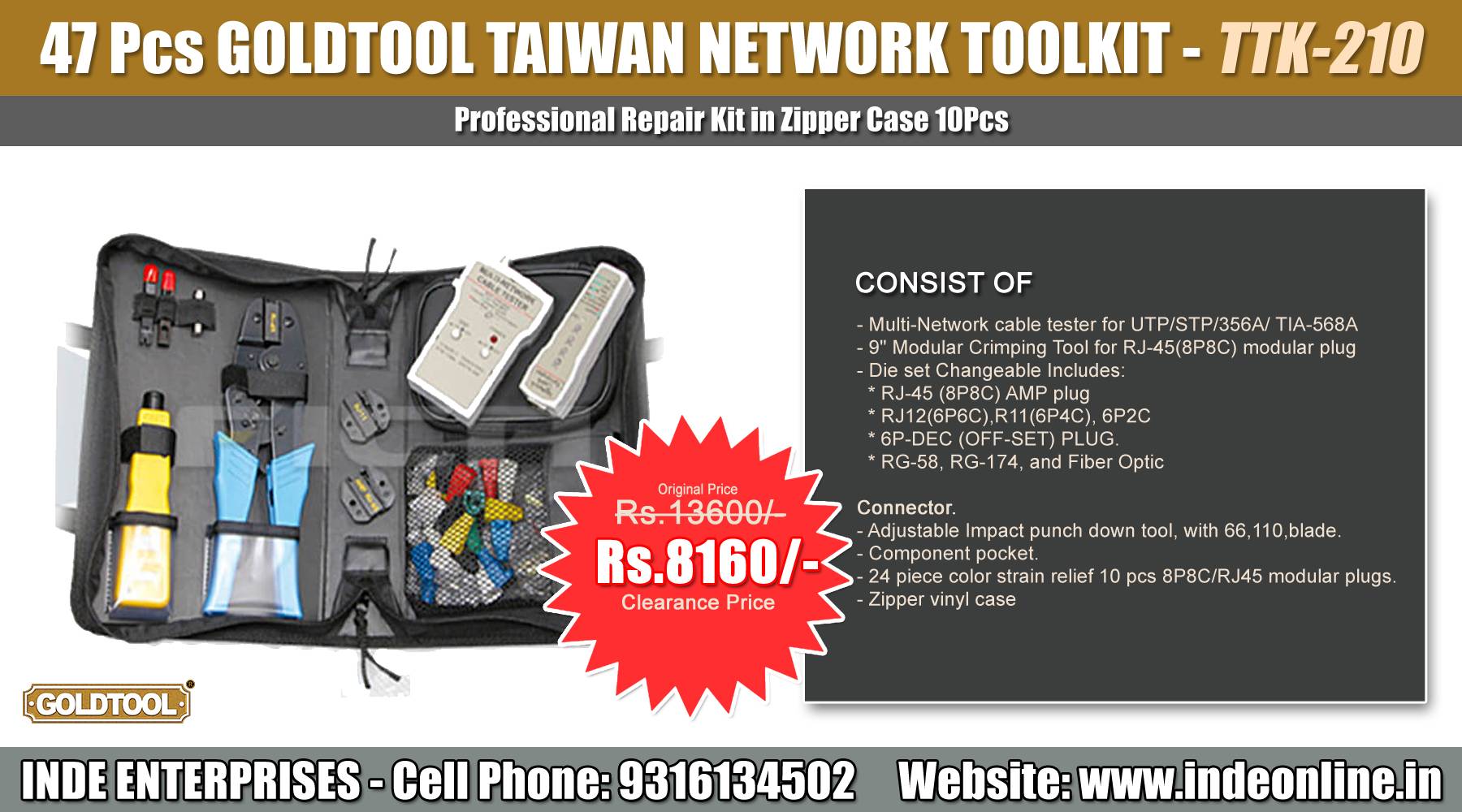 47 Pcs Goldtool Taiwan Network Toolkit Price Rs.8160/-