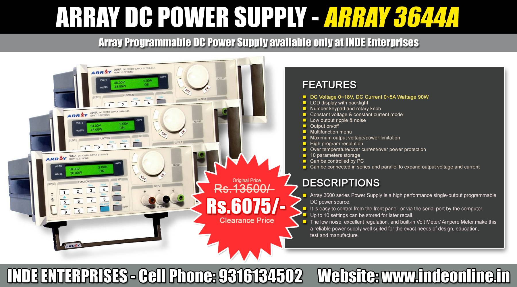 Array DC Power Supply Price Rs.6075/-