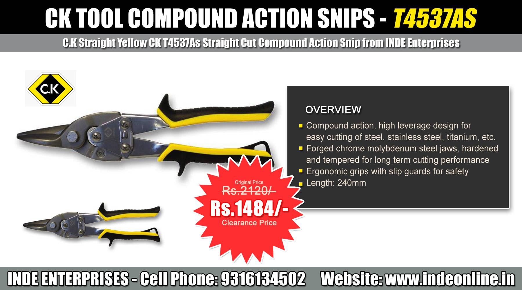 CK Tool Compound Action Snips - T4537AS Price Rs.1484/-