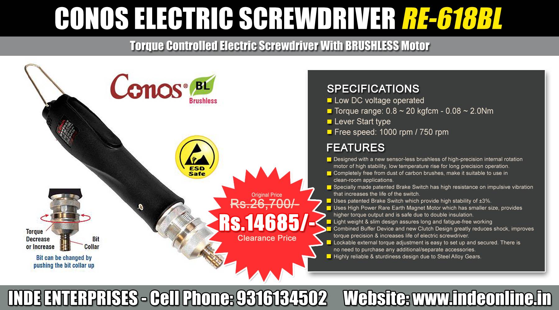 Conos Electric Screwdriver RE-618BL Price Rs.14685/-