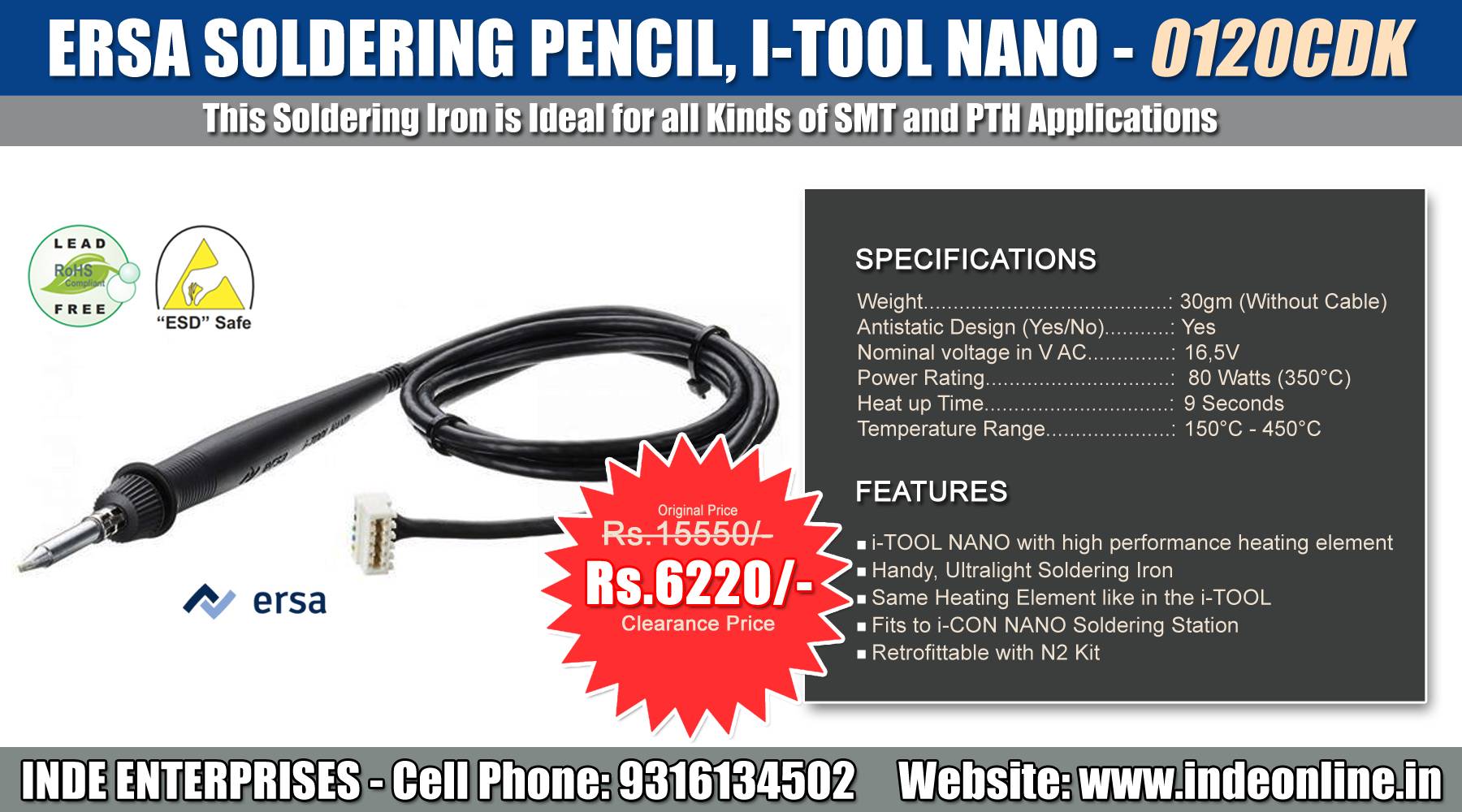 ERSA Soldering Iron - I-tool Nano Price Rs.6220/-