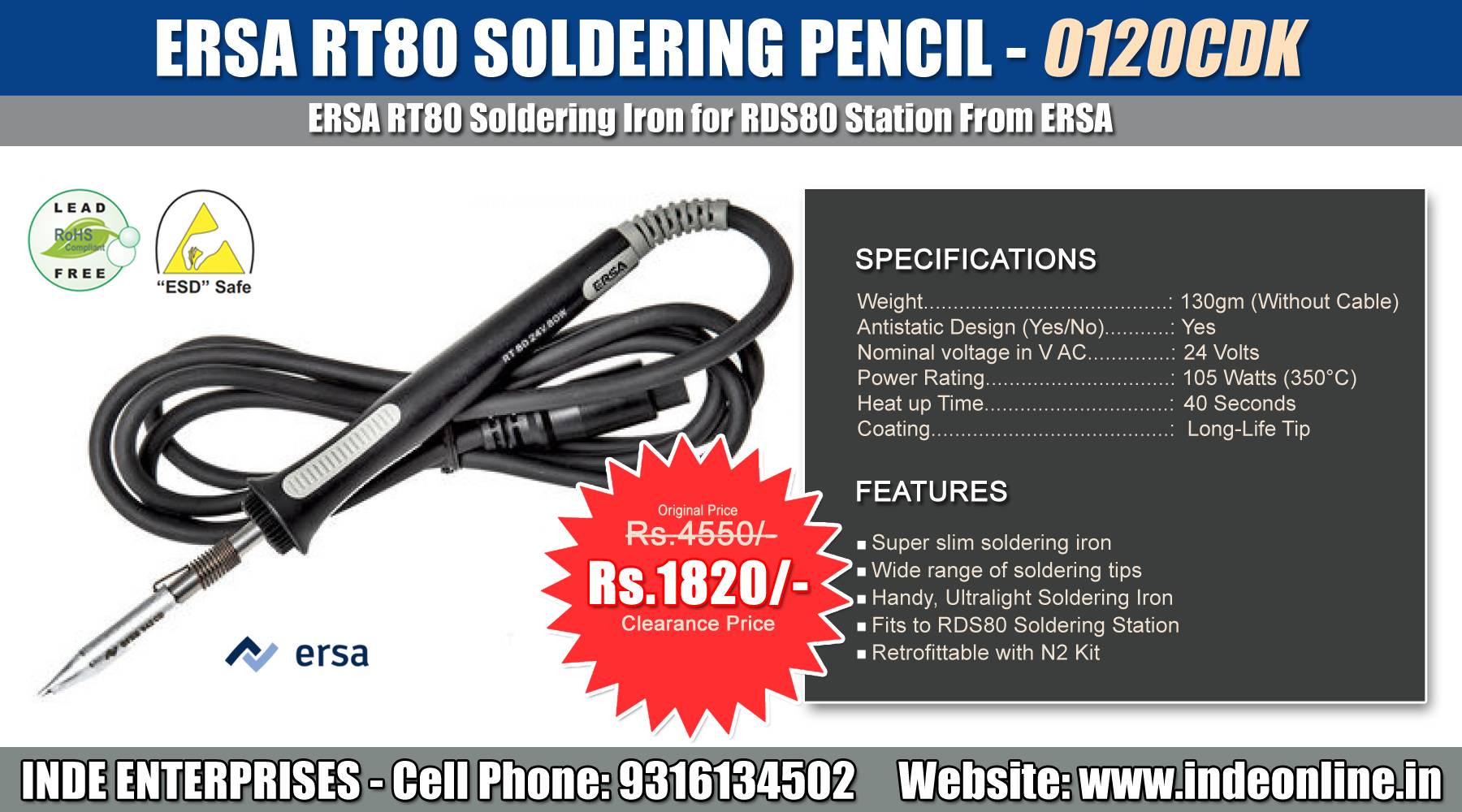 ERSA Soldering Iron - RT80 Price Rs.1820/-