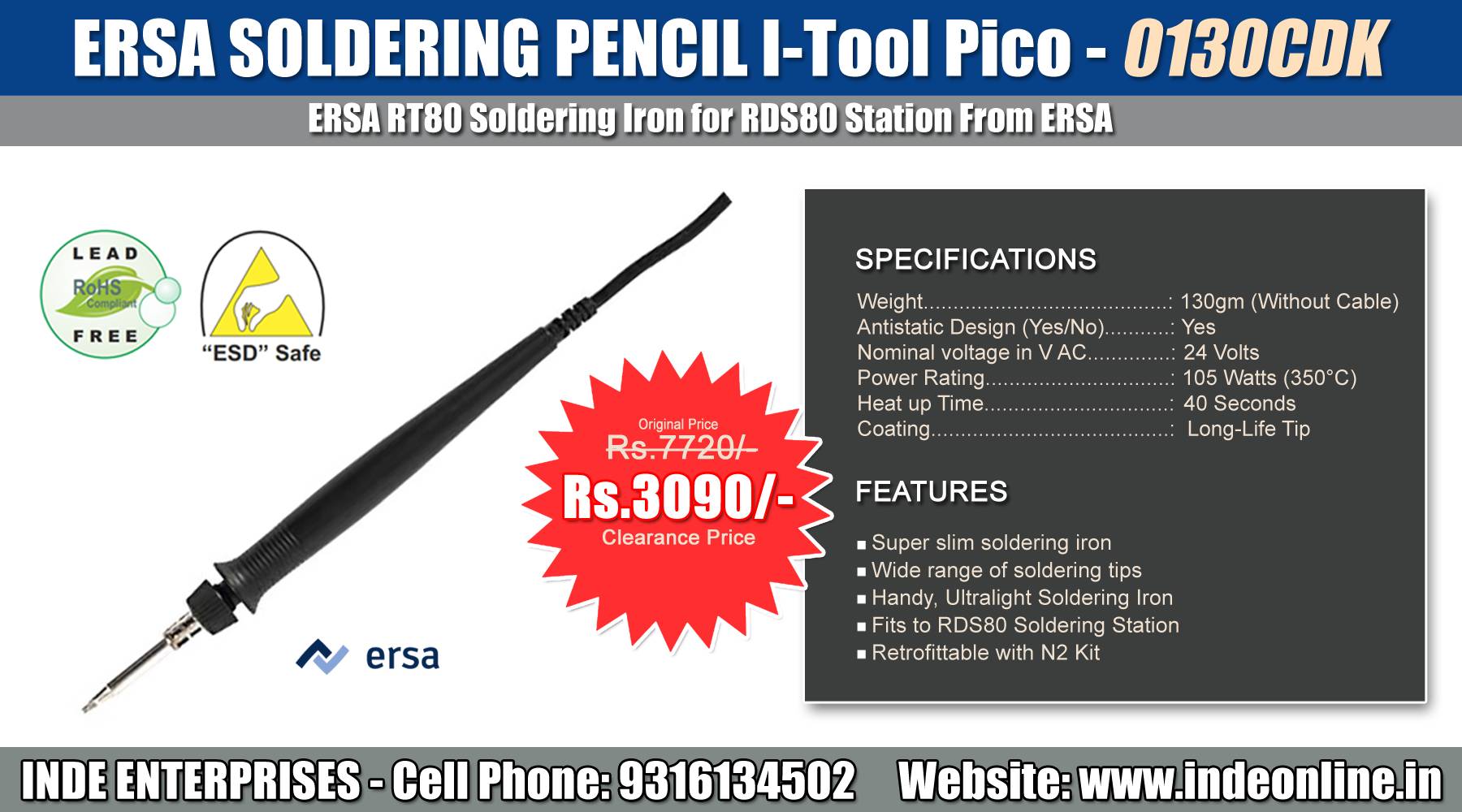 ERSA Soldering Iron - i-Tool Pico 0130CDK Price Rs.3090/-