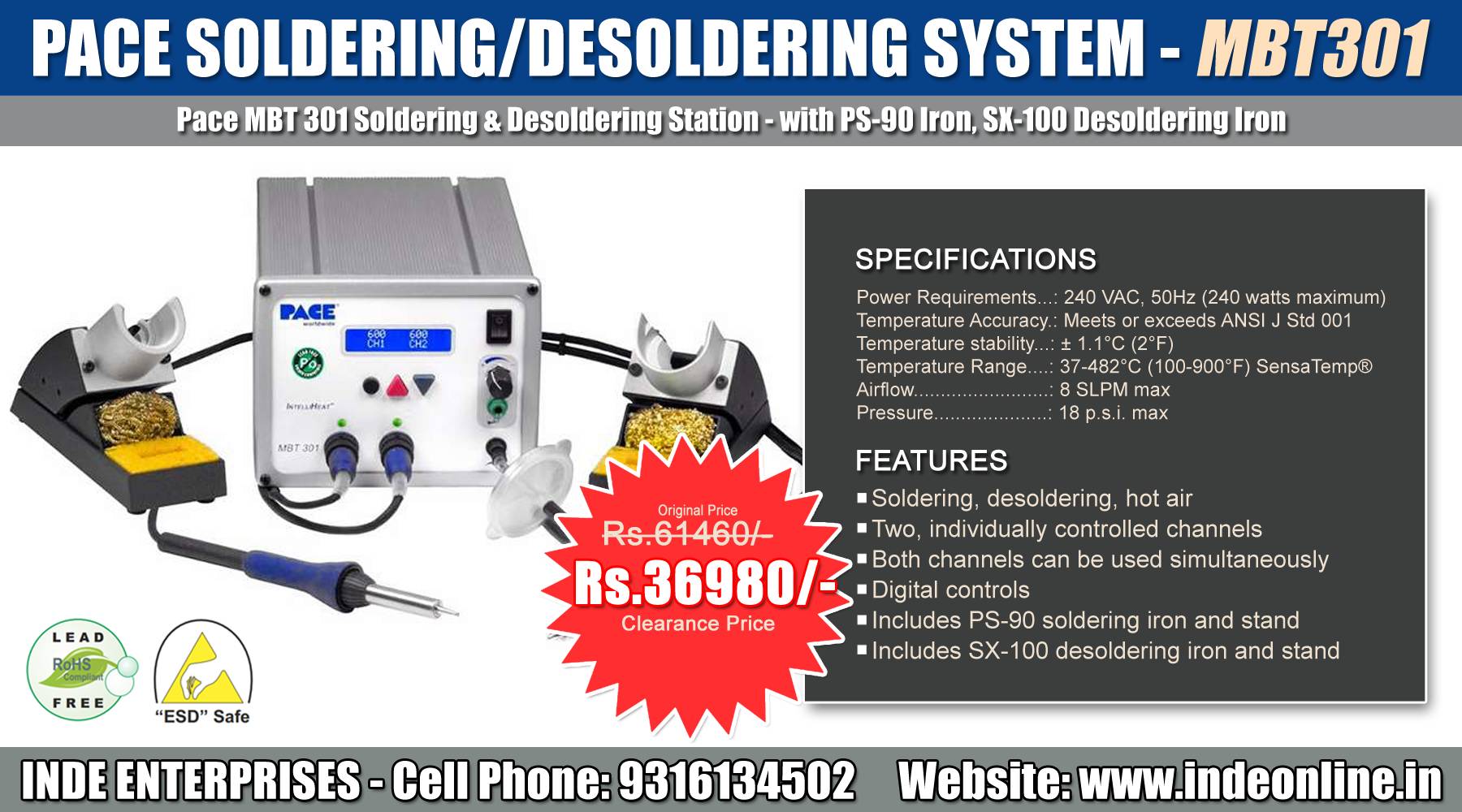 Pace Soldering Desoldering System MBT301 Rs.36980/-