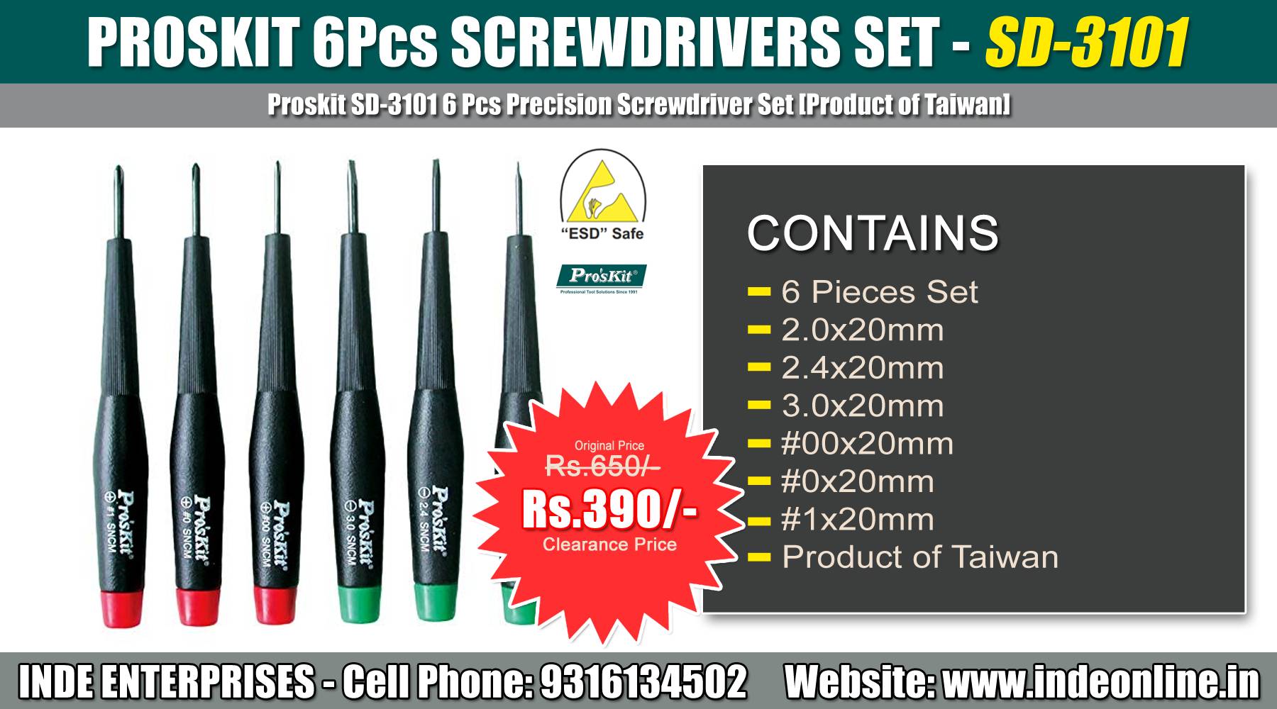 Proskit 6Pcs Screwdrivers Set SD-3101 Rs.390/-