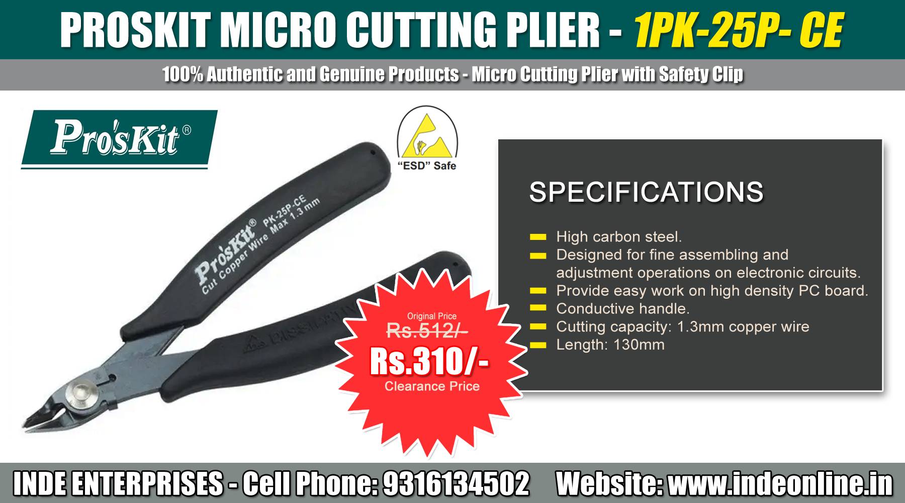 Proskit Micro Cutting Plier 1PK-25P- CE Price Rs.310/-